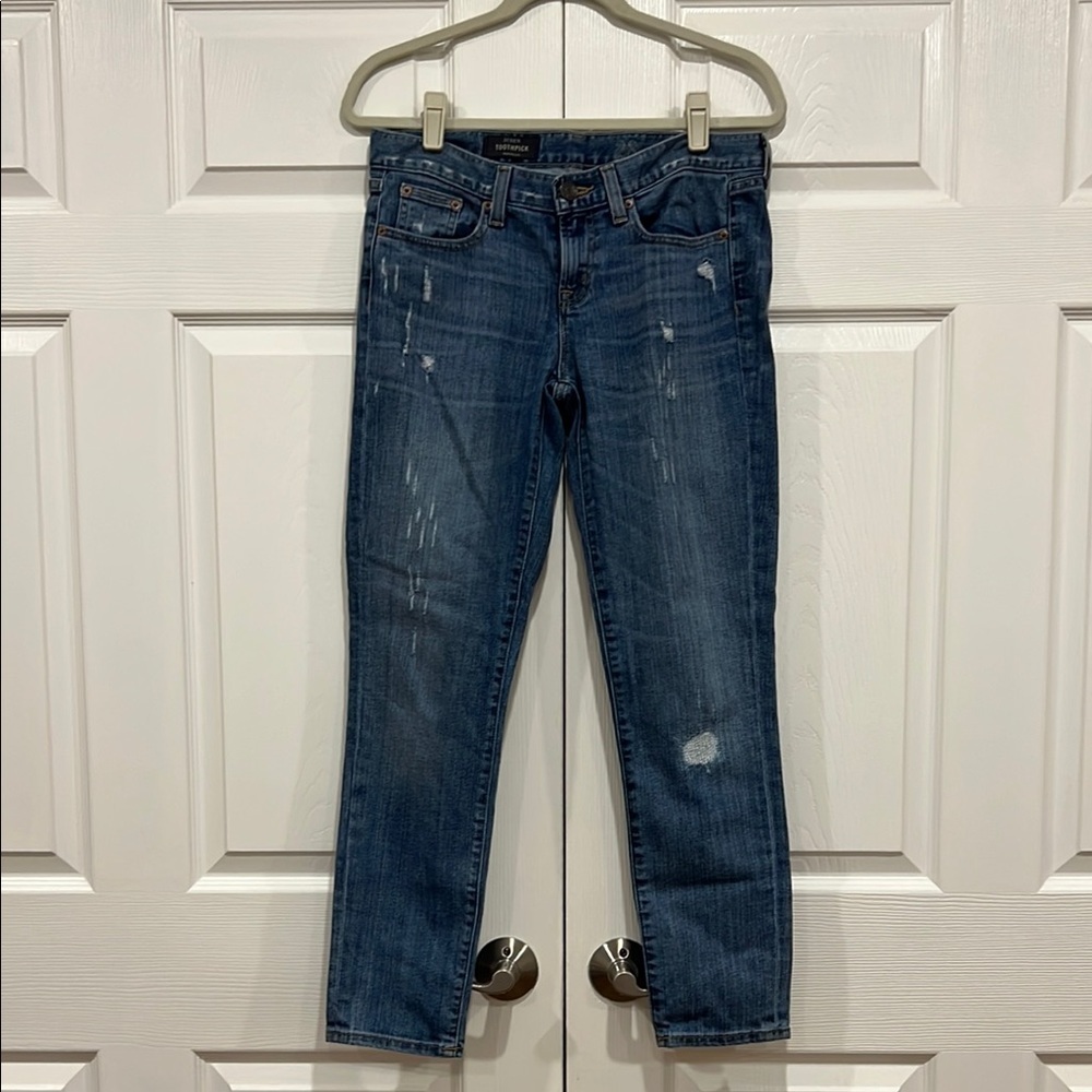 J. Crew Distressed Razor Frayed Toothpick Skinny Denim Jeans Women Size 28 Ankle
